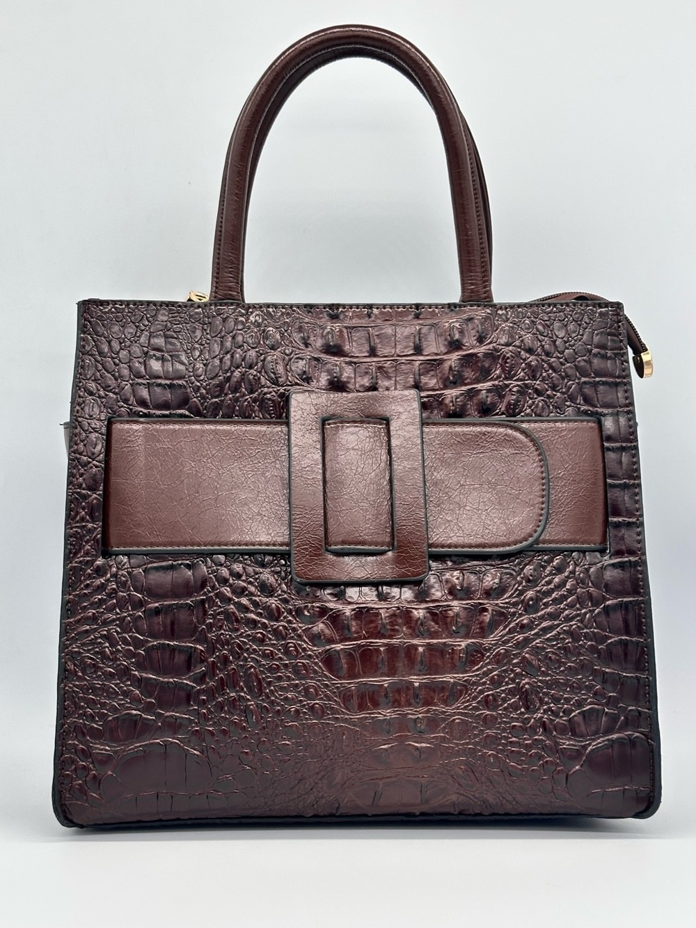 Retro Crocodile Texture Tote Bag Women Faux Leather Top Handle Satchel Purse
